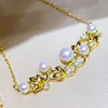 2209102 Women039s Pearl Jewelry Necklace AKA 46mm Flowers Pendent Chocker 4045CM AU750 18K Yellow Gold Plated5853333