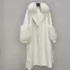 Pelliccia da donna 2022 Cappotto da donna di lusso invernale in vera lana double face Colletto e polsini genuini Cappotto pied de poule