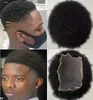 Afro -American 4mm Wave Human Hair Peda￧os 8x10 4mm Afro Kinky Curl Lace Compee Full Toupee Malaysian Virgin Remy Hairpieces para Black Man