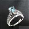 Solitärring, halbes Dutzend, 6 Teile/los, Urlaubsgeschenk, Schmuck, einzigartiger Tropfen, Himmelblauer Topas, Kristall-Edelsteine, Russland, 925 Sterling Silber, Pla, Vipjewel Dh0Ti