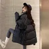 Casacos de trincheira feminina casaco de parkas casaco de parkas inverno solto de manga preta longa femme femme