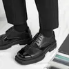 Dress Shoes Men Genuine Leather Derby Vintage Square Toe Male Platform Black Business Footwear Wedding 220913