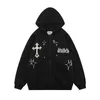 Herrtröjor tröjor gotiska bokstäver tryck överdimensionerade zip up hoodie hösten vinter streetwear långärmad bomullsjackor 220913