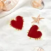 أقراط متدلية Aensoa Vintage Bohemia Big Red Heart for Women 2022 Fashion Girl Girl Sweet Barty Jewelry