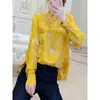 Women's Blouses National Style Printing Imitation Silk Shirt Women Spring 2022 Long-Sleeved Chinese-Style Buckle Mulberry Top