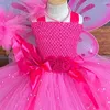 Kız elbiseler kızlar pembe parıltı tül elbise çocuklar Kelebek peri tutu kanat ve çubuk saç yuvası çocuk cadılar bayramı cosplay kostüm