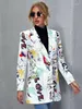 Women's Suits Women Fashion Printed Blazers Notched Coat Jacket Lady Spring Fall Casual High Street Long Sleeve Top Outwear Streetwear