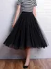 Skirts OHRYIYIE Autumn Winter Vintage Tulle Women Elastic High Waist Mesh Long Pleated Tutu Female Jupe Longue 220913