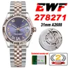 EWF 31mm 278271 ETA A2688 Automatiska damer Titta p￥ tv￥ ton rosguld Aubergine Roman Dial Jubileesteel Armband Super Edition Womens Samma Series Card Puretime G7