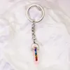 Natural Stone Hexagonal Column 7 Color Chakra Keychain for Women Crystal Pink Quartz Key Rings Bag bilsmycken Party Friends Gift