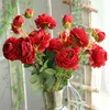 Faux Floral Greenery 60Cm Artificial Flower Silk Rose Penoy Fake Plant Bouquet Decoration For Home Wedding Hotel Table Window Decoration Accessories J220906