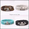 Id Identifica￧￣o Natural Gemstone Turquoise Rochas vulc￢nicas Tigerss Eye Bead Bread Men Womens Womens Double Camada Buda Charms Lulubaby Dhg59