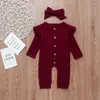 Rompers Baby Spring Autumn Clothing Född Baby Girl BOY Ribbade kläder Sticked Cotton Romper Jumpsuit Solid 2st Outfits 220913