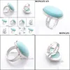 Solitaire Ring Women Finger Rings Oval Natural Stone Cabochon Turquoise Chakra Wedding Ring Fashion Jewelry Gift Dx3077 Dr Carshop2006 Dhxot