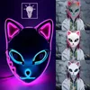 LED GLOWENDE CAT FACE MASK MASK PARTY Decoratie Cool Cosplay Neon Demon Slayer Fox Masks For Birthday Gift Carnival Party Masquerade 0913