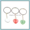 Keychains Heart Shape Natural Stone Quartz Keychain Ring for Women M￤n Handbag Hangle Car Key Holder Mineral Keyring Jew Dhseller2010 DH9ZO