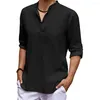 Men's T Shirts Men Summer Shirt Long Sleeve Breathable 5 Sizes Beach Party Dating Flax Henley Casual Business For Street Wear
