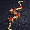 Link Armbänder Luxus Gold Farbe Hände Kette Schmuck Charme Braut Rot Granat Stein Armband Für Frauen Verlobung Hochzeit Kostüm