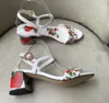 Vintage brandneue Diamant-Sandalen für Damen, offene Spitze, Kristall-High-Heels, Blumendruck, Hochzeitsschuhe, Party-Schuh, klobiger Absatz, Gladiator-Dame, niedriger Absatz