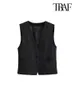 Women's Down Parkas Traf Women Fashion Front Buttons Croped Waistcoat Vintage V Neck Sleeveless Female Outerwear Chic Tops 220913