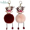 Keychains Fashion Christmas Reindeer Plush Keychains For Women Bag Decoration Car Key Ring Charm Rabbit Hair Pompom Pendant Festive Gifts T220909