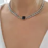 Choker Grob Silber Bordsteinkette Edelstahl Halskette Zirkon Anh￤nger Kubanische Verbindung f￼r M￤nner Frauen