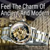 ساعة Wristings Forsining Top Watch للرجال الشفاف العظمي الذهبي الأسود Royal Diamond Dial