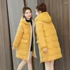 Damesgeul Lagen Fashion Down Cotton Jacket Coat 2022 Winter Parkas Hapleed Ladies Outerwear Warm Dikke dikke lange jassen Casual Student