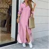 Senhoras moda casual maxi vestidos para mulher primavera outono designer camisa vestido lapela pescoço manga longa doce saia solta