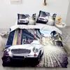 Retro Old Cars-Serie 3D-Bettwäsche-Sets Polyester-Bettbezug-Set für Erwachsene und Kinder mit Wildtier-Print im europäischen und amerikanischen Stil, superweicher Bettbezug mit Kissenbezug