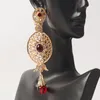 Boucles d'oreilles pendantes marocaine dame couleur or longue goutte perles de cristal suspendues bijoux de mariage arabe cadeau de mariée