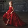 Paketli Kız Pageant Elbiseleri Aplikler Katmanlı Etekler Prenses Gowns Uzun Çiçekler Kız Elbiseler Çocuklar Özel İlk Kutsal Cemaat Gowns