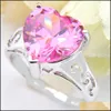 Solitaire Ring Wholesale Mix Color 10 Pcs/Lot Valentines Day Gift Jewelry Love Heart Topaz Cubic Zirconia Gemstone 925 Sier Vipjewel Dhqwa