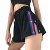 Running Shorts Woman Lace Up High-Waist Pants Patchwork Side Split Pleated Slimming Striped Summer Bottoms