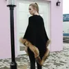 Suéteres femininos de lã genuína caxemira xale poncho inverno plus size pulôver de malha suéter com guarnição de pele de guaxinim real para mulheres