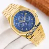 Oak 26574 Complicated Function A5134 Automatic Mens Watch HBF 41mm Yellow Gold Moon Phase Ultra Thin Blue Dial Stainless Steel Bracelet Super Edition Swisstime D4