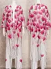 Kvinnors badkläder Bohemian Pink Rose Print Tunic Long Chiffon Kimono Sexig Beach Wear 2022 Sommarkläder för kvinnors toppar och blusar Skjortor