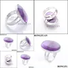 Solitaire Ring Reiki Natural Gemstone Oval Amethyst Bead Adjustable Finger Rings For Men Women Party Ring Fashion Jewelry Carshop2006 Dhm2Y