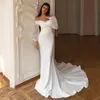 Abito da sposa sexy a sirena taglie forti con spalle scoperte maniche lunghe scollo a V senza schienale abito da sposa in organza con strascico in raso realizzato su misura