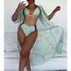 Kadın Mayo Üç Parça Bikini Set Cover Up Kadınlar 2022 Lüks Mayo Cut Out Kadın Biquini Plaj Mayo Kimono Ile