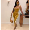 Jumpsuits Women Tracksuits Sleeveless Top Leotard Gold Velvet Jogging Sports Suit 2 Piece Set Velor Tracksuit Ladies Fall Clothes S-3XL