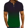 Men's Polos Men Turn-down Collar Gradient Color Pullover Zipper Short Sleeve Summer T-shirt For Party 2022 Blouse