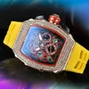 43 مم مشهور جميع الاتصال الهاتفي Men's Watch المصمم الكلاسيكي Crystal Diamond Ring Clock Hip Hop Ice Out Rubber Band متعدد الوظائف