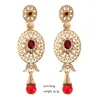 Boucles d'oreilles pendantes marocaine dame couleur or longue goutte perles de cristal suspendues bijoux de mariage arabe cadeau de mariée