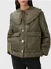 Kvinnor jackor Kvinnor stora Peter Pan Collar Parka Coat Winter Lady Fashion Ruffled quiltade Outwear SingleBreasted Short Jacket Top 220912