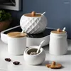 Storage Bottles Seasoning Jar Salt And Pepper Box Ceramic Wood Cover Sugar Bowl Kitchen Accessories