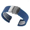 Watch Bands 20/22/24mm Blue/Orange Silicone Rubber Men Band Waterproof Folding Clasp With Safety Strap Watches Replacement Bracelet