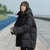 Kadınlar Down Parkas Kış Tarzı Küfür Ceketleri Kadın Beyaz Zipper Uzun Ceket Kadın Koreli Gevşek Kapşonlu Kabarcık Katlar Kadın 220913