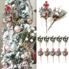 Adornos navideños 5 uds bayas rojas flor artificial cono de pino rama árbol ornamento regalo embalaje hogar DIY corona 220912