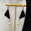 New Trendy Triangle Pearl Earrings Charm Pendant Ear Studs Women Letter Stamps Eardrops With Box